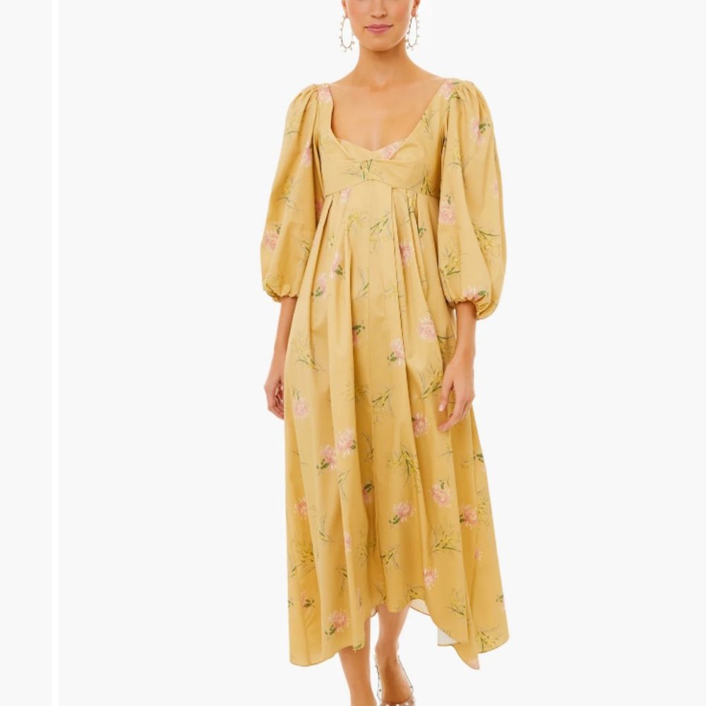 Rebecca Taylor Ochre Combo Sylvie Fleur Puffed Sleeve Dress